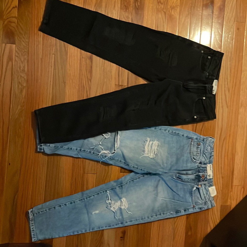2 for 1 Garage Juniors Mom Jeans in Black and Light Blue, Ripped Denim, Size 3
